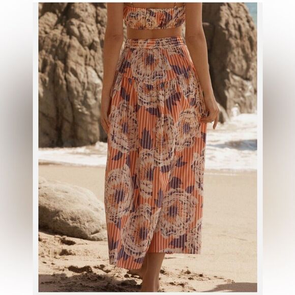 Anthropologie Midi Skirt Button Front Floral Preppy Vacay Boho Sz Medium - Picture 2 of 4